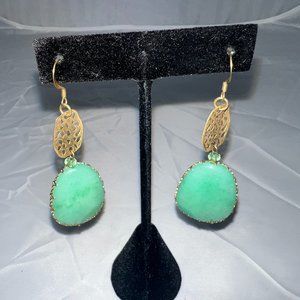 Gold and seafoam green stone earrings